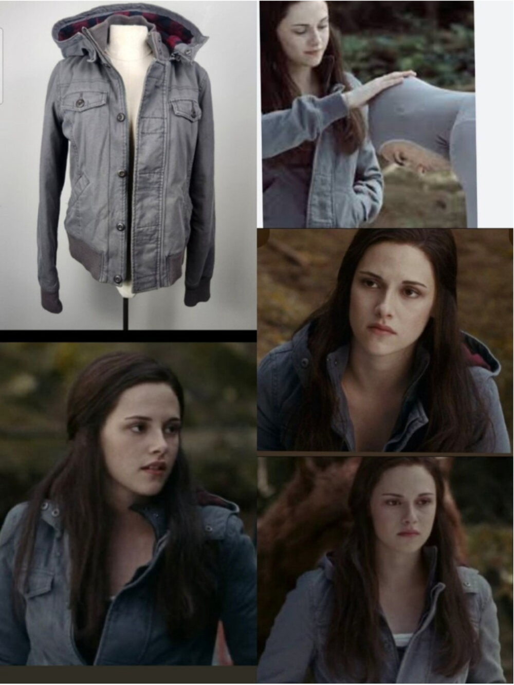 ASO Bella Swan Twilight Grey Hooded Jacket Red Plaid Interior Sz M Y2K As Seen